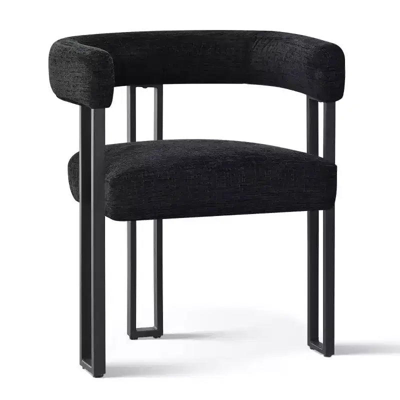 Set tavolo da pranzo rotondo con base a piedistallo, nero/rovere, sedie in ciniglia imbottite, 6 posti