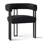 Set tavolo da pranzo rotondo con base a piedistallo, nero/rovere, sedie in ciniglia imbottite, 6 posti