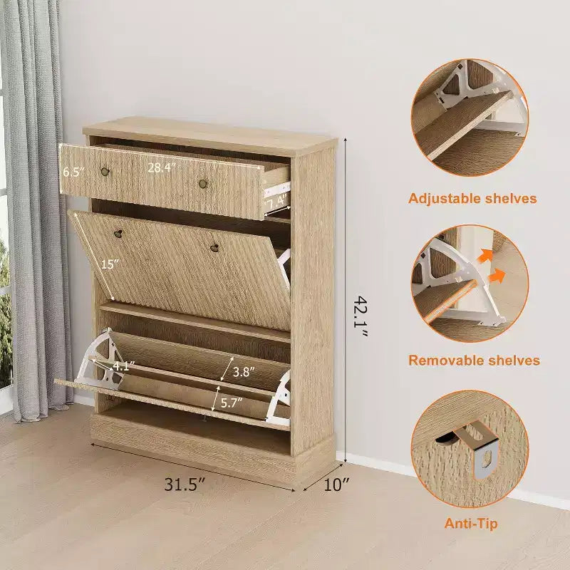 Scarpaia a ribalta Nera / Naturale / Noce con Cassetto Superiore, Contiene 12 Paia