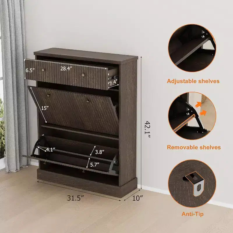 Scarpaia a ribalta Nera / Naturale / Noce con Cassetto Superiore, Contiene 12 Paia