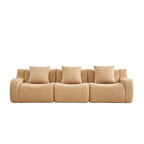 Divano sezionale modulare in tessuto Teddy nero / cammello / verde / arancio, bracciolo curvo, 3 posti