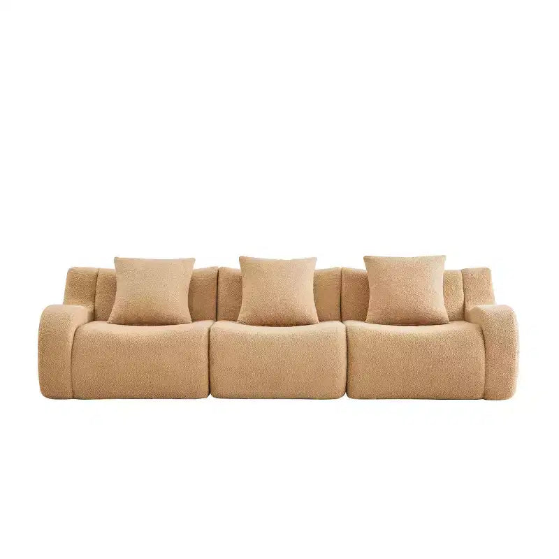 Divano sezionale modulare in tessuto Teddy nero / cammello / verde / arancio, bracciolo curvo, 3 posti