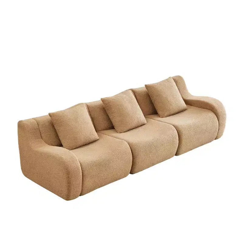 Divano sezionale modulare in tessuto Teddy nero / cammello / verde / arancio, bracciolo curvo, 3 posti