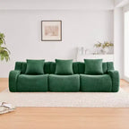 Divano sezionale modulare in tessuto Teddy nero / cammello / verde / arancio, bracciolo curvo, 3 posti