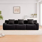 Divano sezionale modulare in tessuto Teddy nero / cammello / verde / arancio, bracciolo curvo, 3 posti