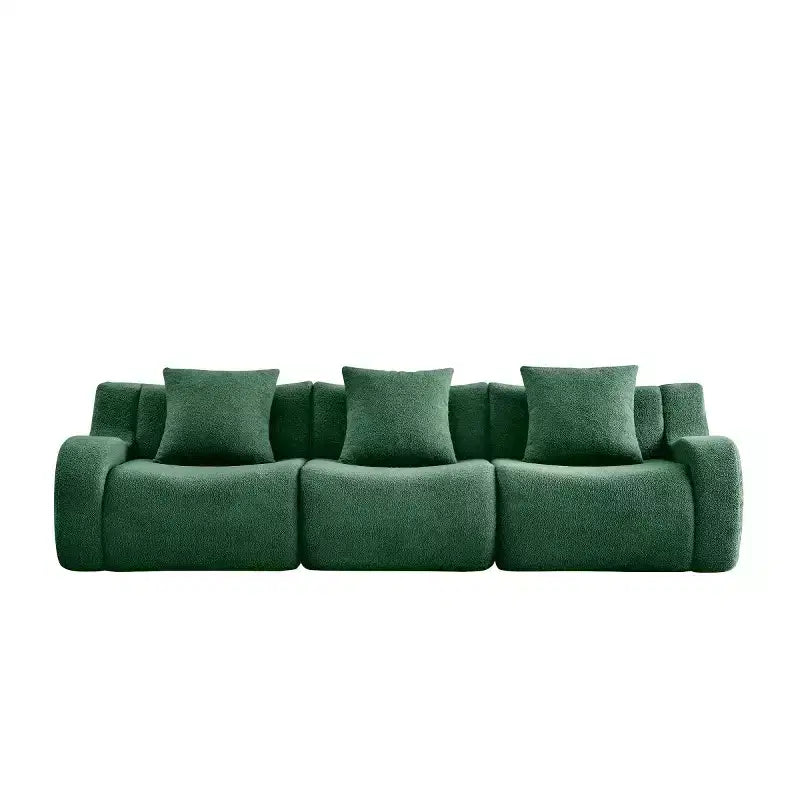 Divano sezionale modulare in tessuto Teddy nero / cammello / verde / arancio, bracciolo curvo, 3 posti