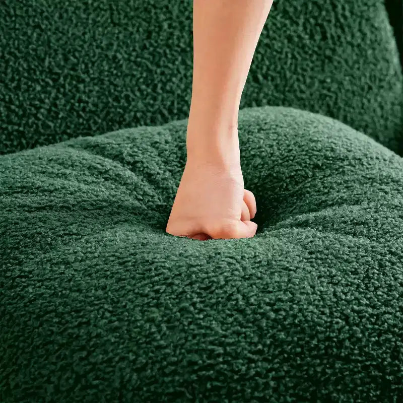 Divano sezionale modulare in tessuto Teddy nero / cammello / verde / arancio, bracciolo curvo, 3 posti