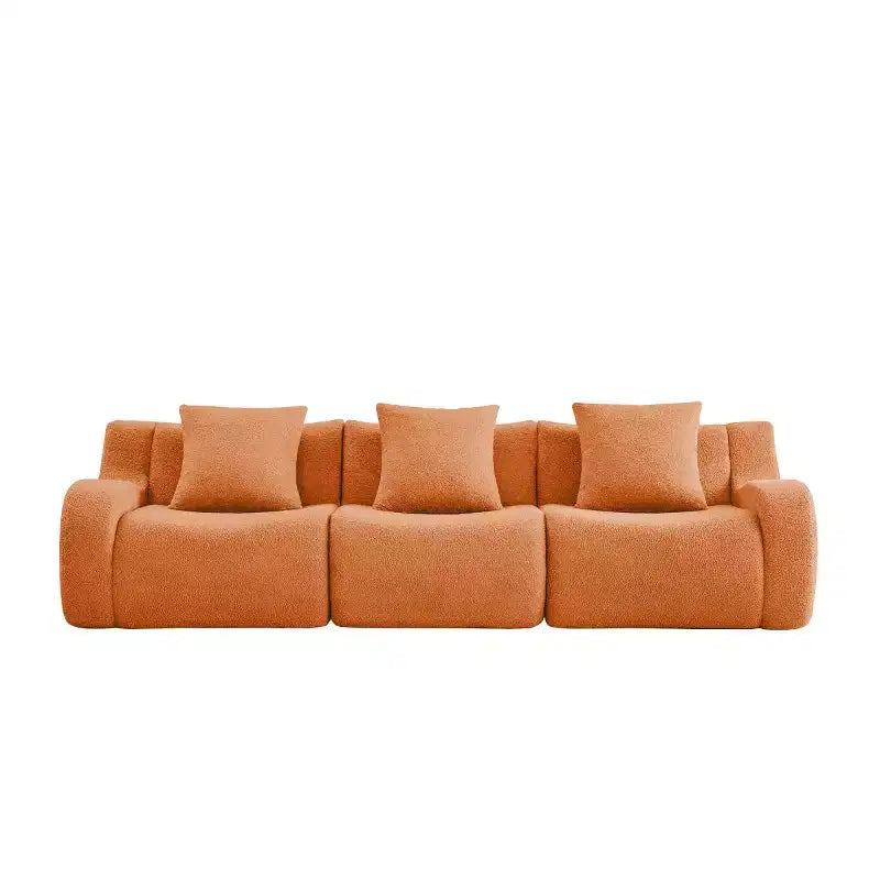 Divano sezionale modulare in tessuto Teddy nero / cammello / verde / arancio, bracciolo curvo, 3 posti