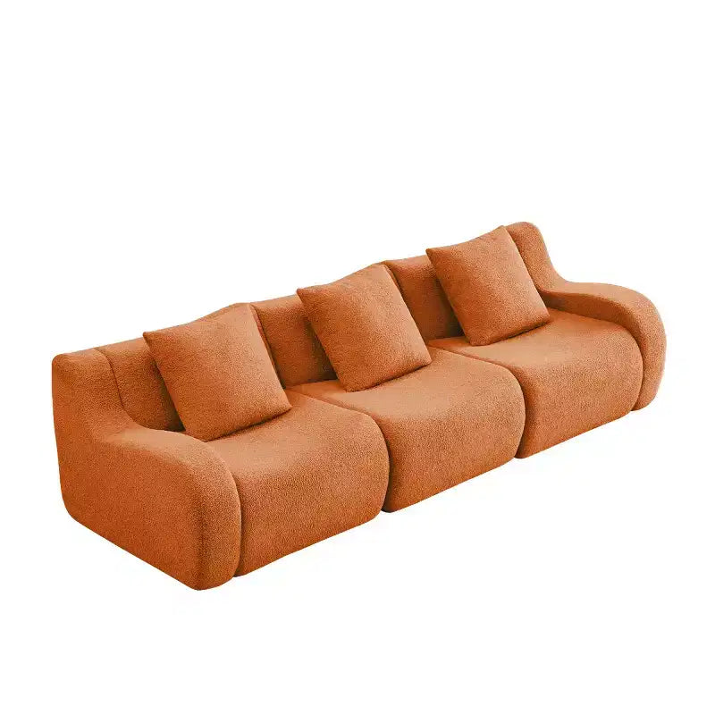 Divano sezionale modulare in tessuto Teddy nero / cammello / verde / arancio, bracciolo curvo, 3 posti