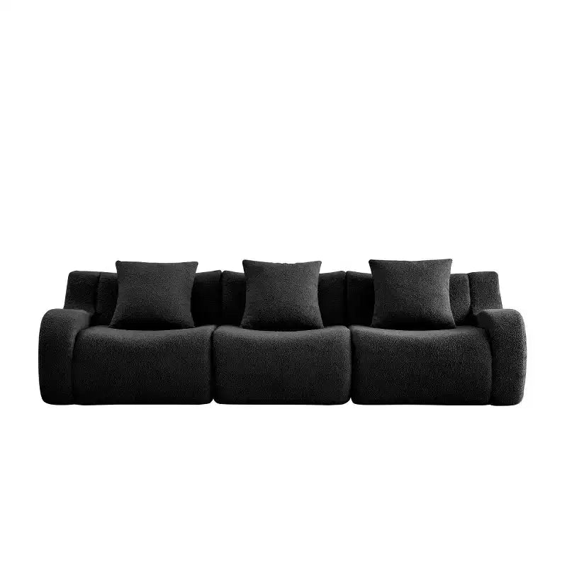 Divano sezionale modulare in tessuto Teddy nero / cammello / verde / arancio, bracciolo curvo, 3 posti