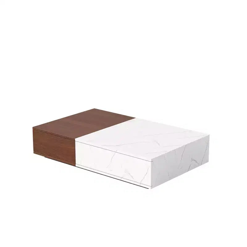 Tavolino basso bicolore con cassetti contenitore, marrone/grigio, rettangolare, motivo marmo, 1 pezzo