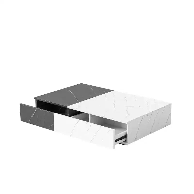 Tavolino basso bicolore con cassetti contenitore, marrone/grigio, rettangolare, motivo marmo, 1 pezzo