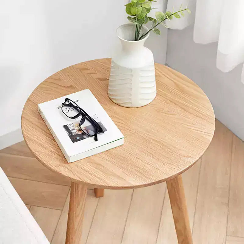Tavolino rotondo color beige naturale, rovere massiccio, 1 pezzo