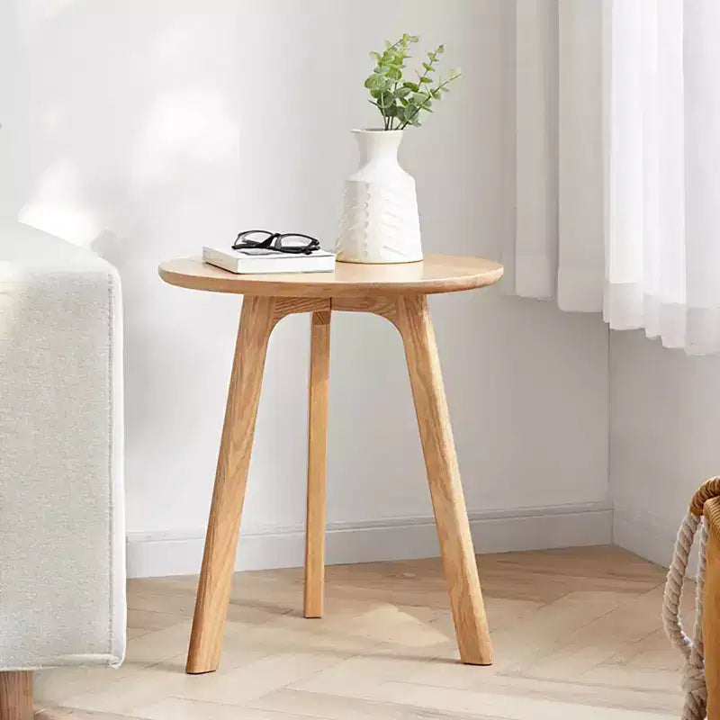 Tavolino rotondo color beige naturale, rovere massiccio, 1 pezzo