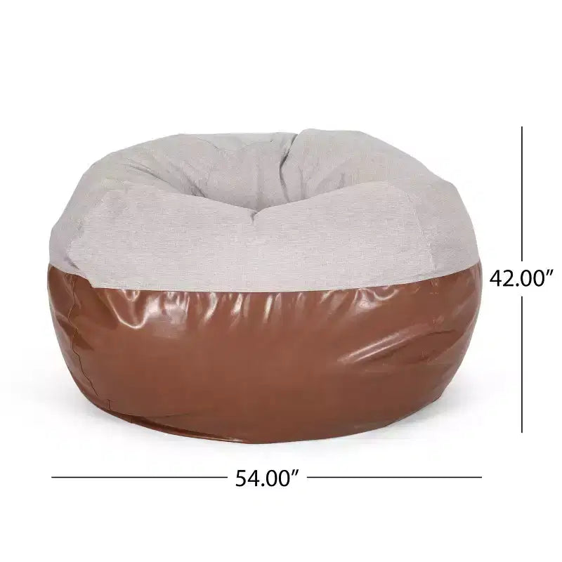 Poltrona sacco rotonda in ecopelle marrone e beige/grigio chiaro, 1 posto