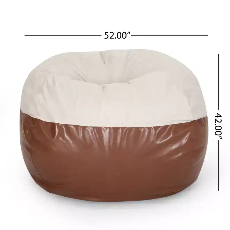 Poltrona sacco rotonda in ecopelle marrone e beige/grigio chiaro, 1 posto