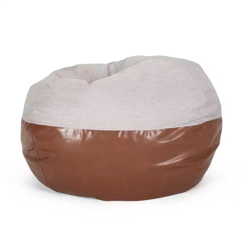 Poltrona sacco rotonda in ecopelle marrone e beige/grigio chiaro, 1 posto