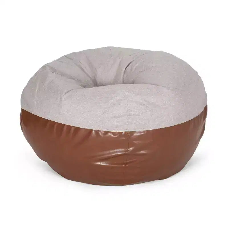 Poltrona sacco rotonda in ecopelle marrone e beige/grigio chiaro, 1 posto