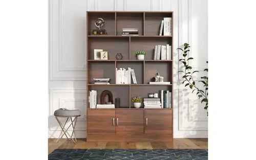 Libreria a 4 livelli con 10 scomparti aperti e 2 armadietti, noce/bianco, montaggio da 1 persona