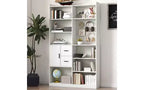 Libreria a 4 livelli con 10 scomparti aperti e 2 armadietti, noce/bianco, montaggio da 1 persona
