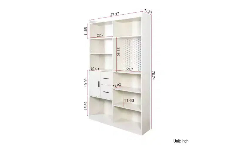 Libreria a 4 livelli con 10 scomparti aperti e 2 armadietti, noce/bianco, montaggio da 1 persona