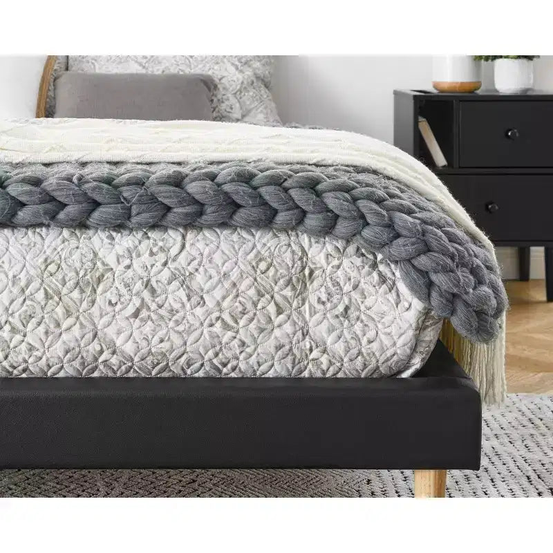 Struttura letto a piattaforma in similpelle nera, 1 piazza