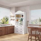 Dispensa da Cucina Autoportante Bianca con 3 Ripiani Aperti e 4 Cassetti