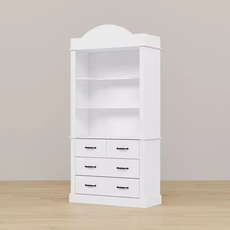 Dispensa da Cucina Autoportante Bianca con 3 Ripiani Aperti e 4 Cassetti