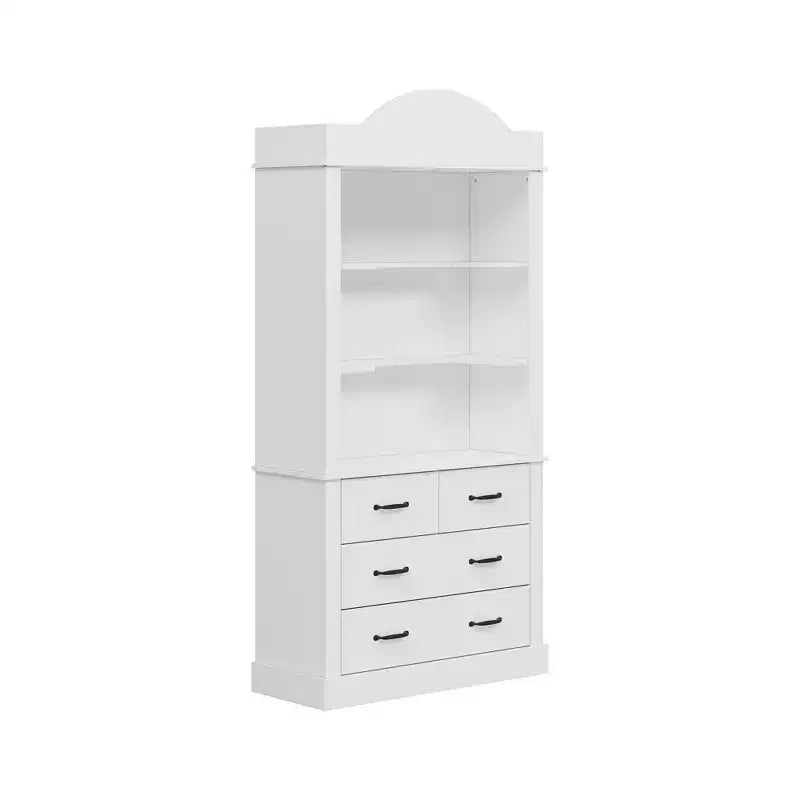 Dispensa da Cucina Autoportante Bianca con 3 Ripiani Aperti e 4 Cassetti
