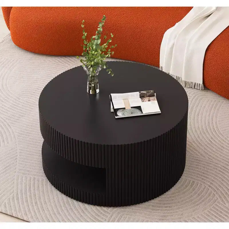 TUYOHW 31.5 On-Trend Fluted Accent Coffee Table,2-Tier Round Center Table Chic End Table for Living Room,Storage Side Table,110lbs Capacity