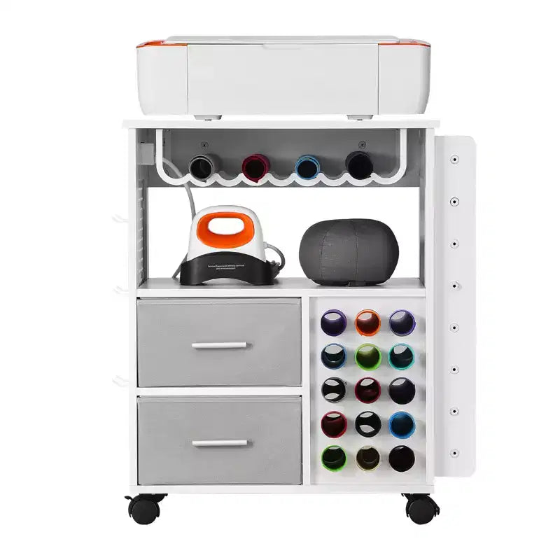 VEVOR Rolling Craft Cart and Storage Table, Compatible with Cricut Machines,Crafting Table Organization Workstation with 2USB Ports and Outlets,White