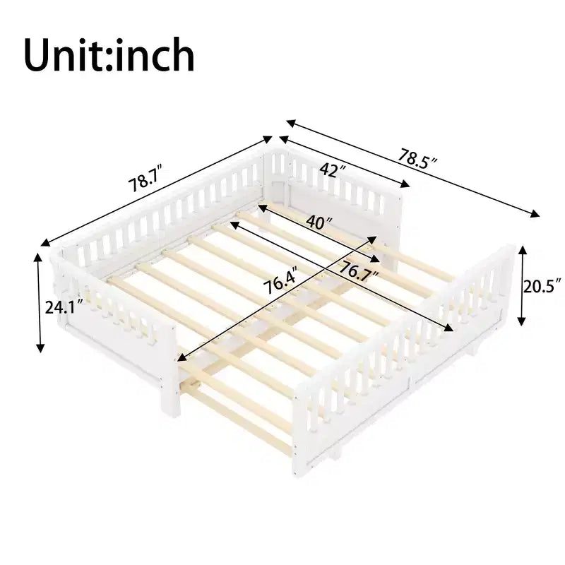 Letto a piattaforma convertibile grigio/bianco con sponde, da singolo a doppio/da singolo XL a queen size, per 1-2 persone