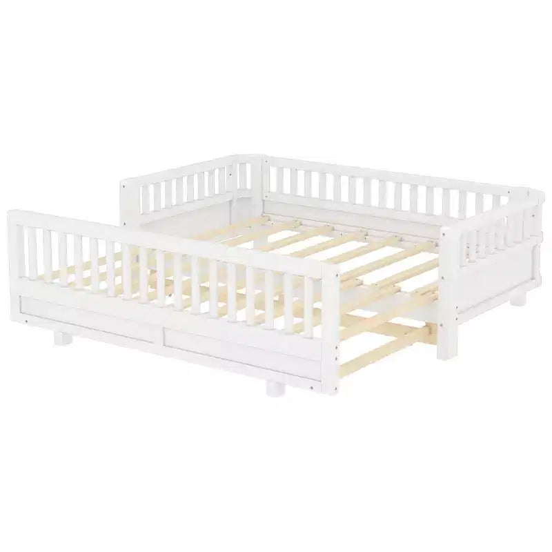 Letto a piattaforma convertibile grigio/bianco con sponde, da singolo a doppio/da singolo XL a queen size, per 1-2 persone