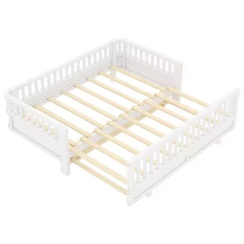 Letto a piattaforma convertibile grigio/bianco con sponde, da singolo a doppio/da singolo XL a queen size, per 1-2 persone