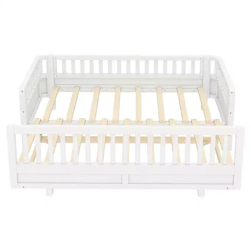 Letto a piattaforma convertibile grigio/bianco con sponde, da singolo a doppio/da singolo XL a queen size, per 1-2 persone
