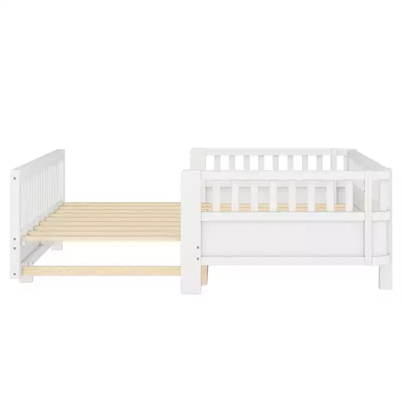 Letto a piattaforma convertibile grigio/bianco con sponde, da singolo a doppio/da singolo XL a queen size, per 1-2 persone