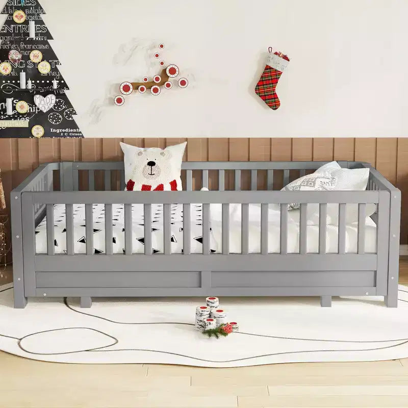 Letto a piattaforma convertibile grigio/bianco con sponde, da singolo a doppio/da singolo XL a queen size, per 1-2 persone