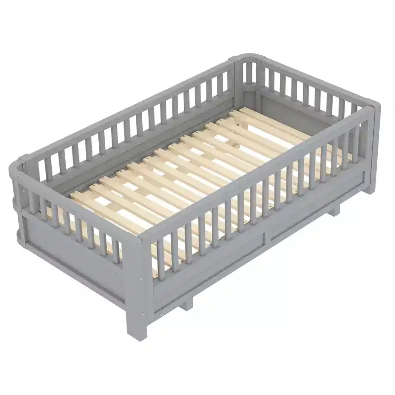 Letto a piattaforma convertibile grigio/bianco con sponde, da singolo a doppio/da singolo XL a queen size, per 1-2 persone