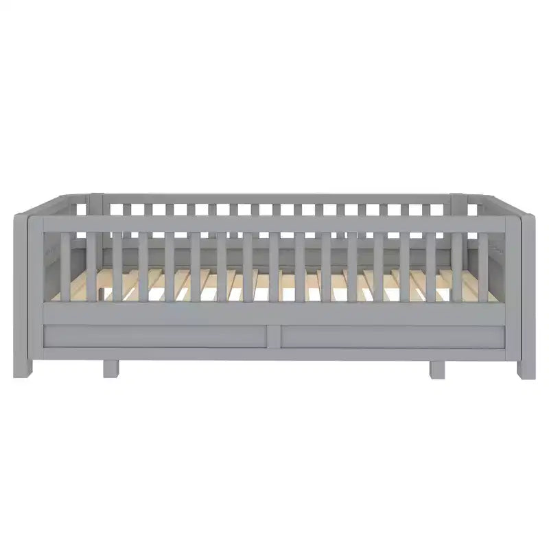 Letto a piattaforma convertibile grigio/bianco con sponde, da singolo a doppio/da singolo XL a queen size, per 1-2 persone