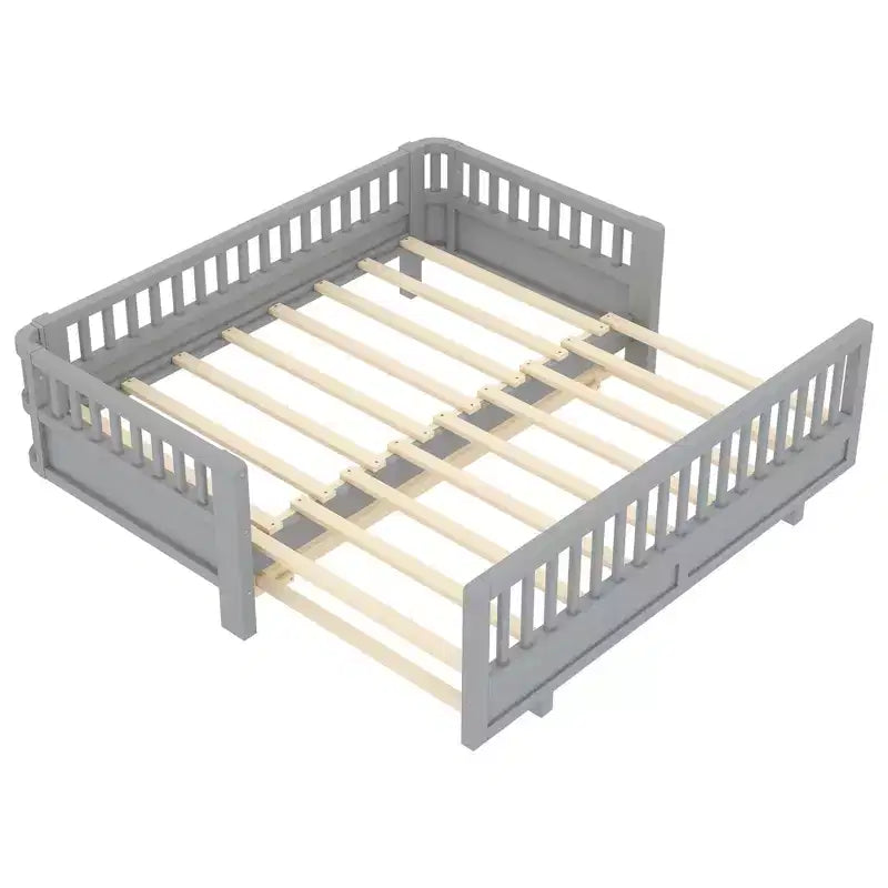Letto a piattaforma convertibile grigio/bianco con sponde, da singolo a doppio/da singolo XL a queen size, per 1-2 persone