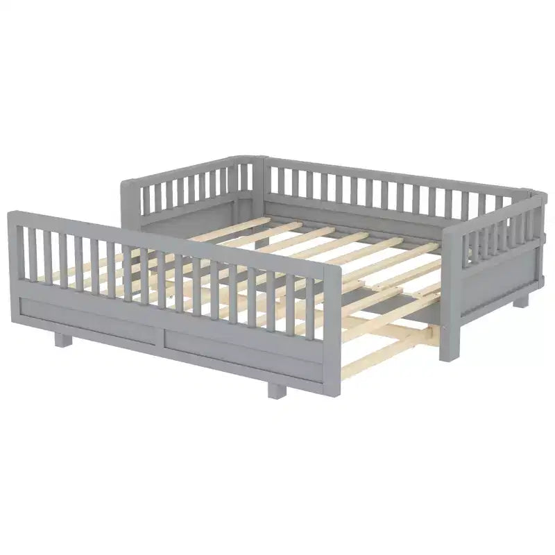 Letto a piattaforma convertibile grigio/bianco con sponde, da singolo a doppio/da singolo XL a queen size, per 1-2 persone