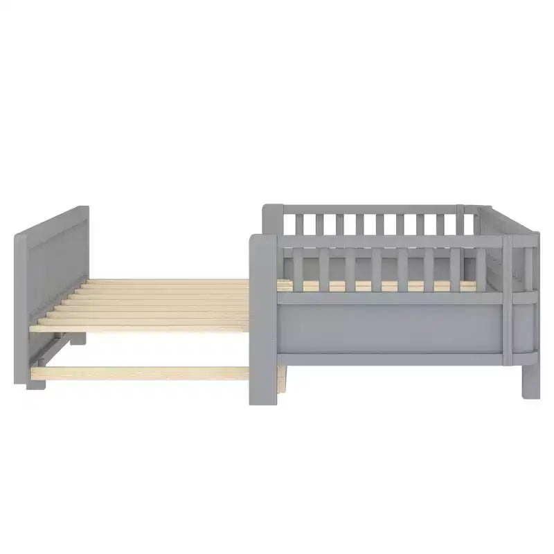 Letto a piattaforma convertibile grigio/bianco con sponde, da singolo a doppio/da singolo XL a queen size, per 1-2 persone