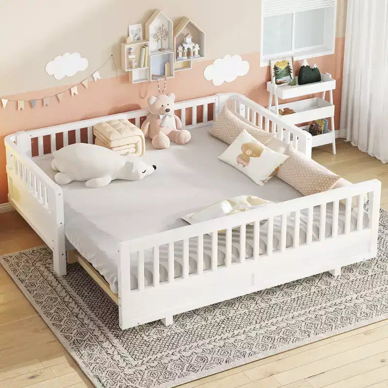 Letto a piattaforma convertibile grigio/bianco con sponde, da singolo a doppio/da singolo XL a queen size, per 1-2 persone
