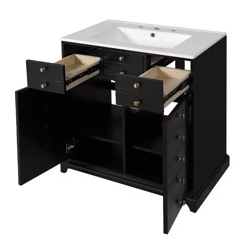 Mobile bagno nero da 30" con lavabo, 2 cassetti e ante con chiusura ammortizzata, 1 persona
