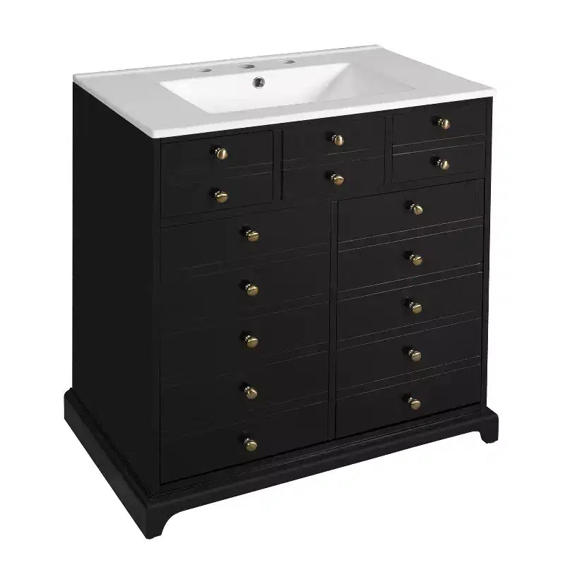 Mobile bagno nero da 30" con lavabo, 2 cassetti e ante con chiusura ammortizzata, 1 persona