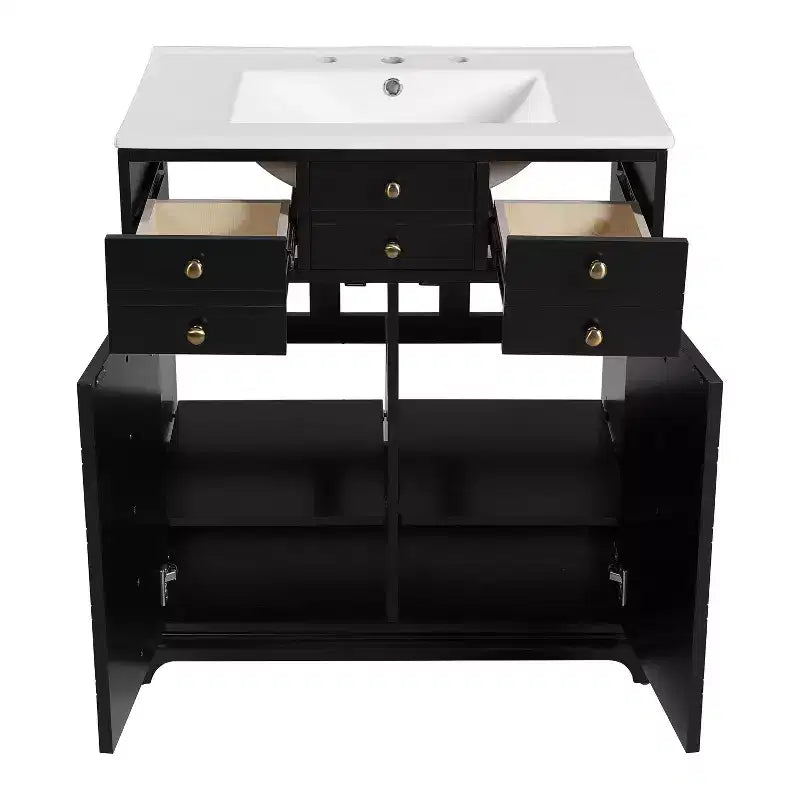 Mobile bagno nero da 30" con lavabo, 2 cassetti e ante con chiusura ammortizzata, 1 persona