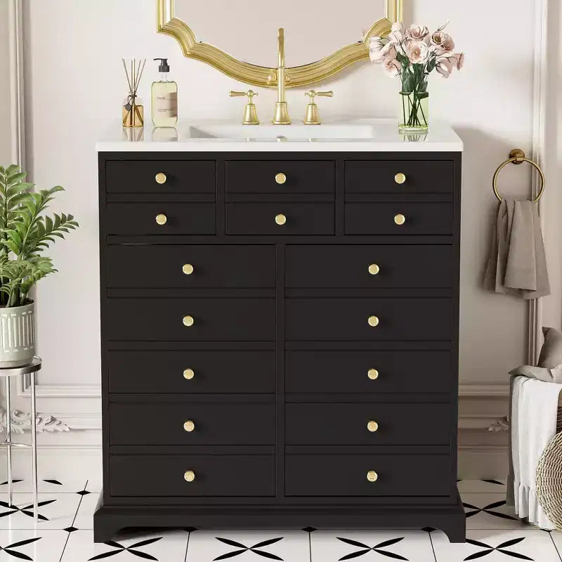 Mobile bagno nero da 30" con lavabo, 2 cassetti e ante con chiusura ammortizzata, 1 persona