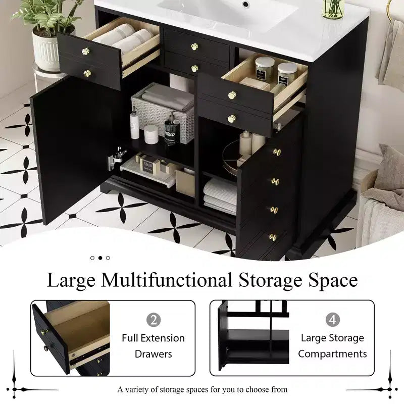 Mobile bagno nero da 30" con lavabo, 2 cassetti e ante con chiusura ammortizzata, 1 persona