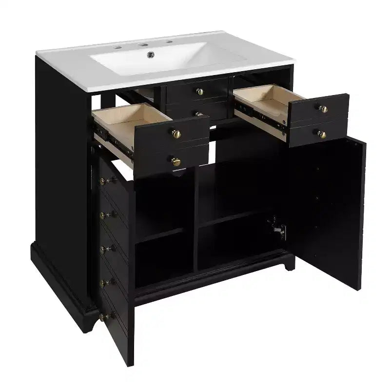 Mobile bagno nero da 30" con lavabo, 2 cassetti e ante con chiusura ammortizzata, 1 persona
