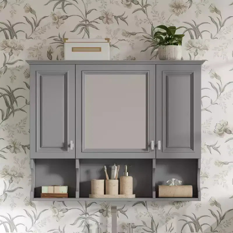CASAINC 35 x 28 Wall Mounted Mirror Medicine Cabinet with Open Shelves, Modern Bathroom Storage Cabinet